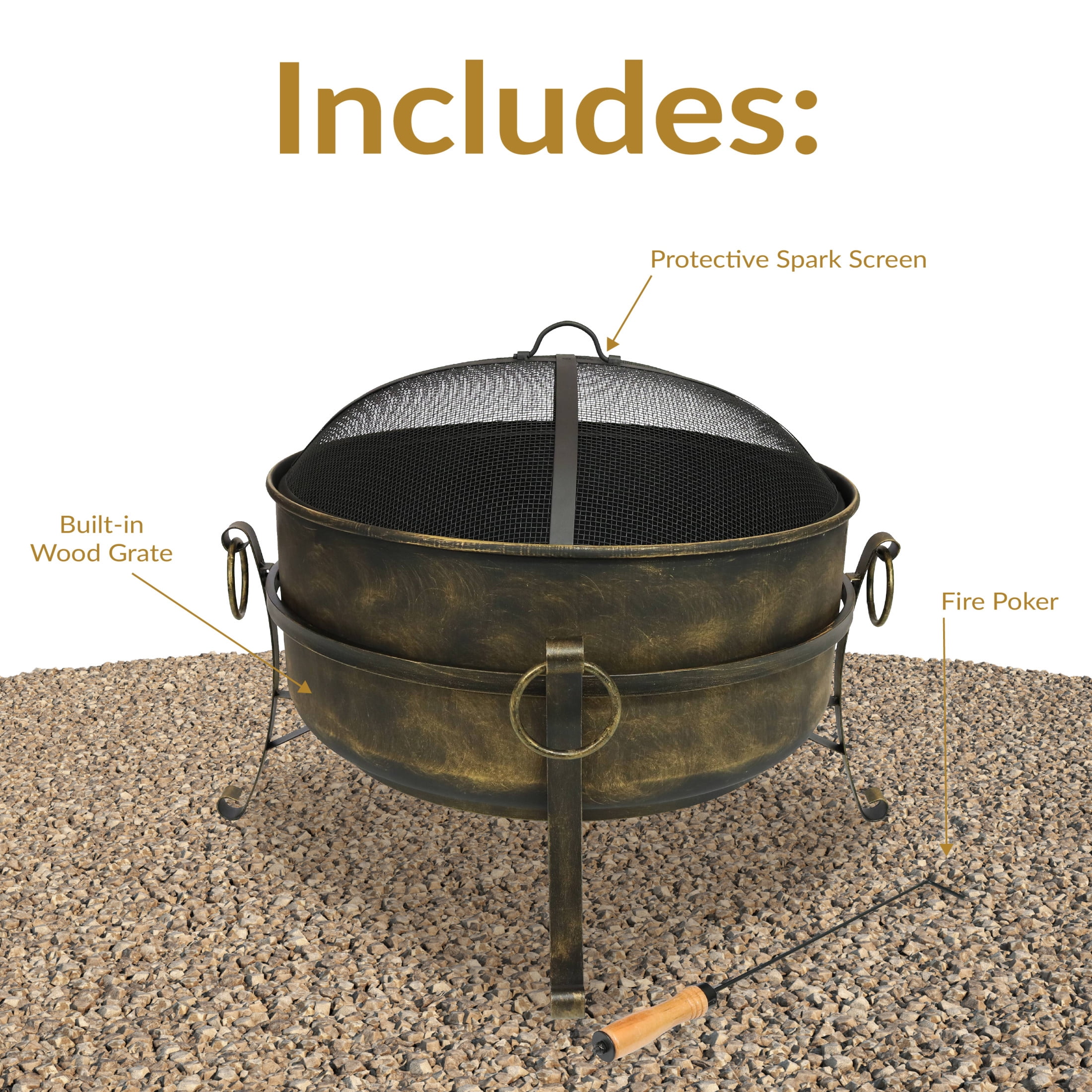 Sunnydaze 24" Round Wood-Burning Dark Bronze Finish Steel Cauldron Outdoor Fire Pit Bowl