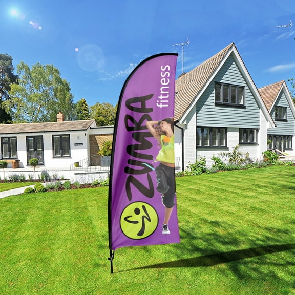 QSUM Zumba Fitness Feather Flag Kit,7FT Dance Classes Advertising Banner Business Signs