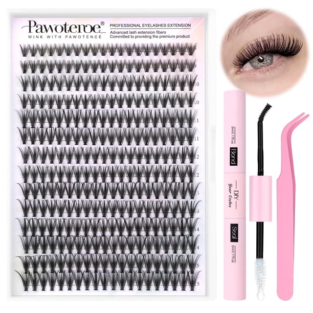 Kit de extensión de pestañas Pawotence DIY, 280 unidades, pestañas individuales
