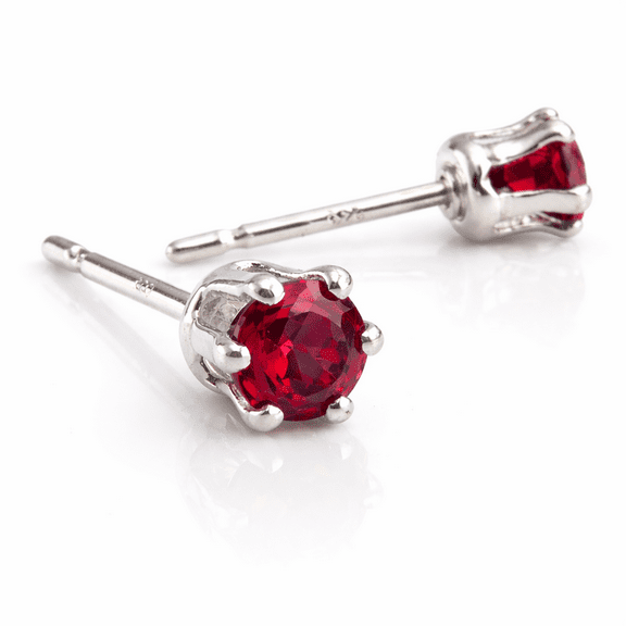 Sterling Silver Post Stud Piercing Earrings for Cartilage Tragus Helix Multiple Piercing Hypoallergenic Birthstone Jewelry for Women Red Ruby 3 mm 6 prongs