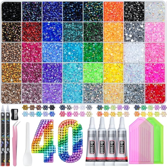 50000Pcs Bedazzling Kit with Rhinestones 3mm, 40 Colors Bedazzler Kit Resin Rhinestones Nail Gems & Glitter Gem Art Supplies, Diamond Art Kits Accessories with Pickup Pen, 4pcs 10ml B7000 Glue
