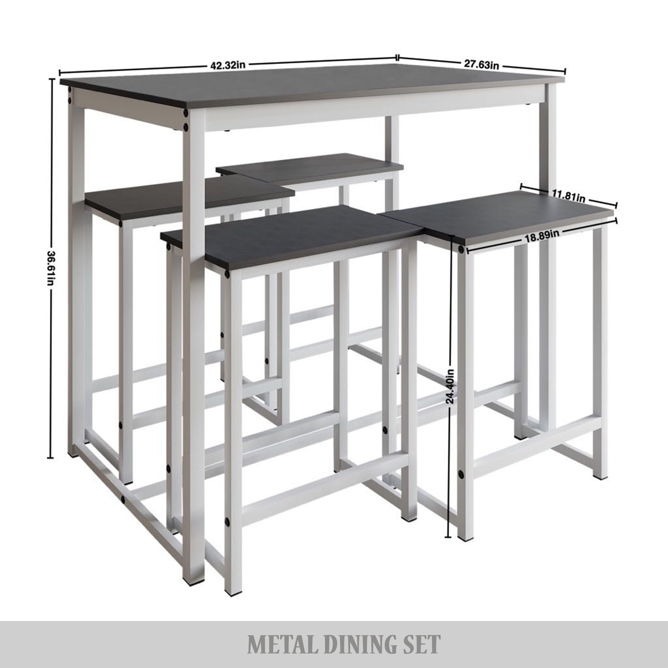 Castle Place Modern 5-Piece Counter Height Metal Dining Set, White