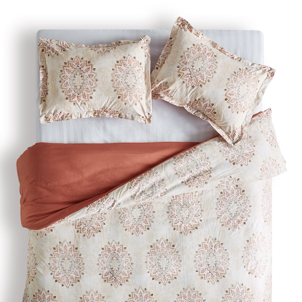 Sleep Zone Floral Duvet Cover Set, Ultra Soft Microfiber Bedding with Designer Print, Wrinkle-Resistant (Damask Pattern Beige, 68 x 90 inch, 2 Pieces)