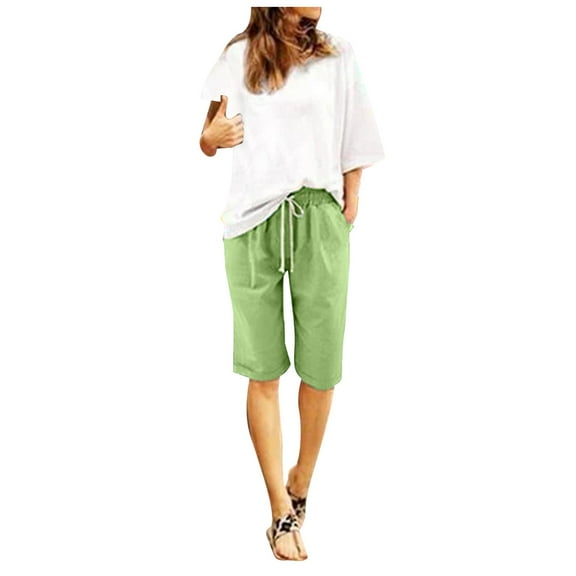 Hienoo Women's High Waisted Bermuda Shorts Lightweight Casual Pull On Shorts, Sizes S-5XL