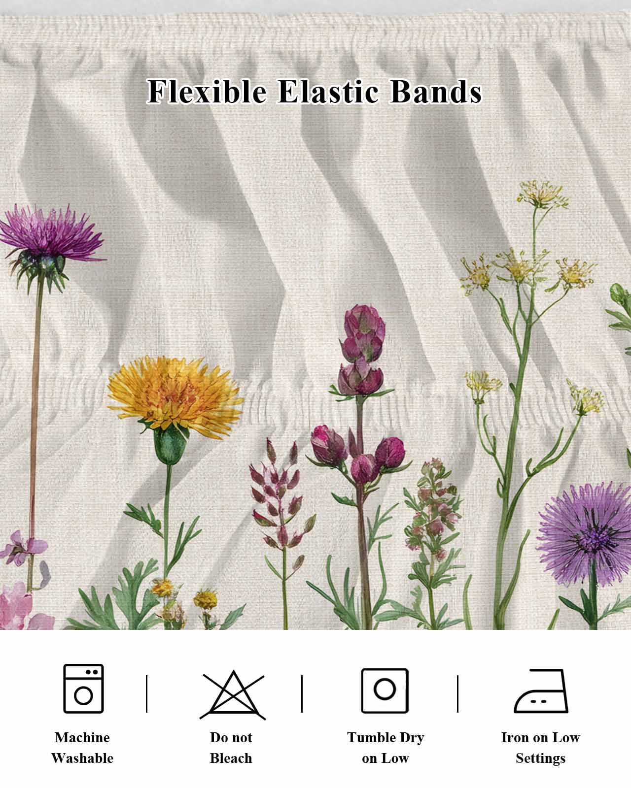 Spring Flowers Wrap Around Bed Skirts for Queen Bed 18" Drop, Bed Skirt with Adjustable Elastic Belt Dust Ruffle Bed Valance for Bedroom Hotel Luxury Wild Floral Herb Botanical Bed Frame Cover