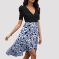 thumbnail image 2 of Vestido Corto de Verano de las Mujeres Impreso Del Temperamento Patchwork Envuelto Vestido Casual de Manga Corta con Cuello en V, 2 of 9