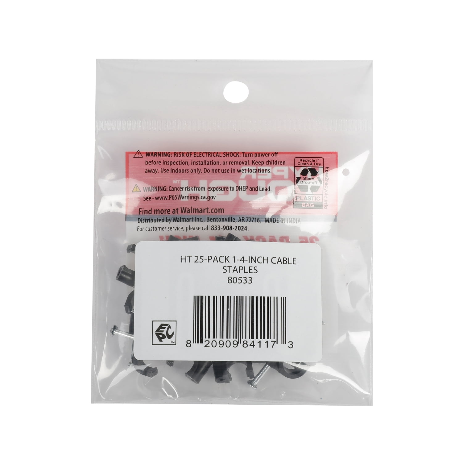 Hyper Tough 25-Pack Coax Cable Staples Black