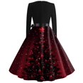thumbnail image 3 of Christmas Dresses for Women Long Sleeve Flare Dress with Merry Christmas Print for Hollow Party Casual Square Collar Dresses,Hot Pink,XL, 3 of 4