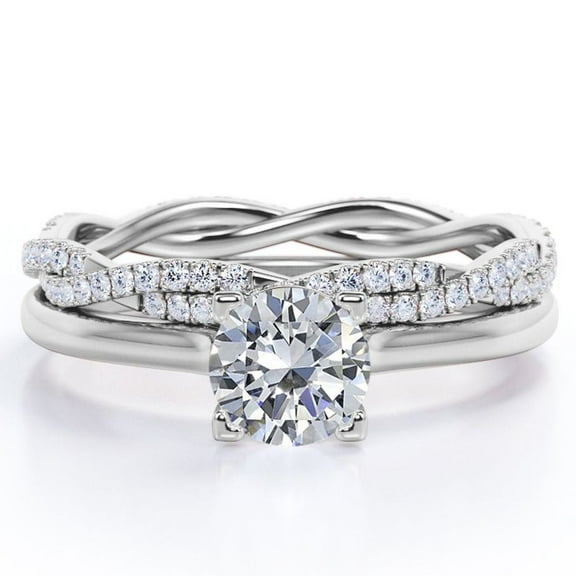 JeenMata 1.25 Carat Round Brilliant Cut - Crossover Eternity - Prong Wedding Ring Set - 18K White Gold Plating over Silver (CUSTOMIZE YOUR WEDDING RING BAND)