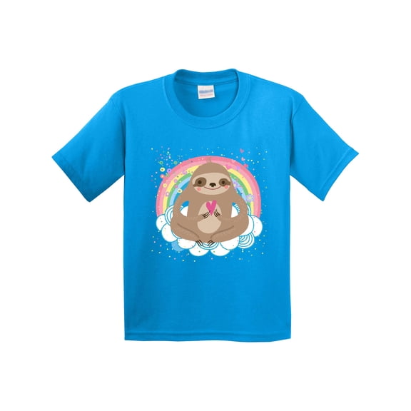 Inktastic Sloth Yoga Rainbow Youth T-Shirt