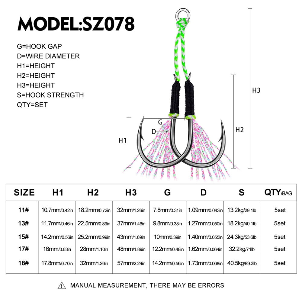 20Pairs Fishing Saltwater Double Assist Jigging Hook Butterfly Jig Fishing Hooks