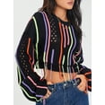 thumbnail image 6 of Sedceaty Women's Autumn Short Sweater, Colorful Stripe Long Sleeve Round Neck Loose Knit Pullover with Tassel Decoration, 6 of 8