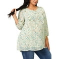thumbnail image 5 of Unique Bargains Women's Plus Size Chiffon 3/4 Sleeve Floral Tie Neck Blouse Tops 4X Beige, 5 of 7