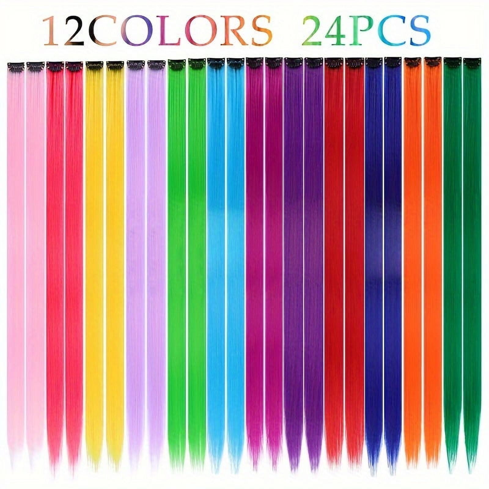 24pcs Clip-In Hair Extensions Set, 22" Mixed Color Straight Synthetic Hairpieces for Women, High Temperature Fiber, Fashionable for Parties, Halloween & Cosplay