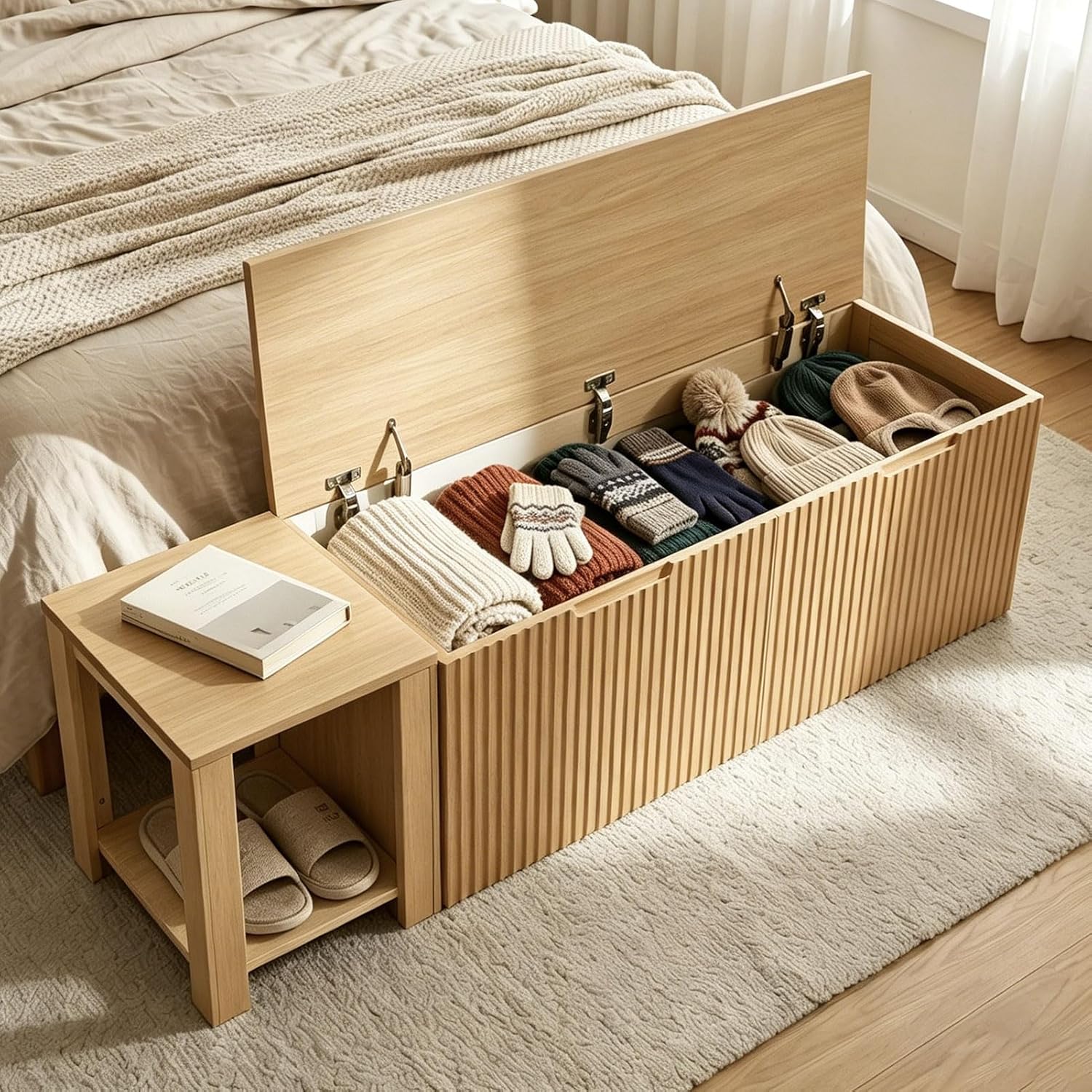 63" L Shaped Storage Bench, Modular Dining Bench Seating with Hidden Storage, Safety Soft-Close Hinges
