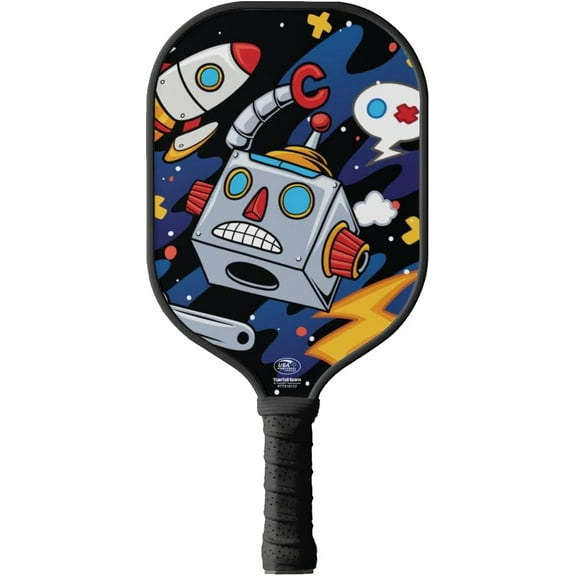 Robot Doodle Colorful Design Pickleball Paddle, USA Pickleball Approved, Black Trim