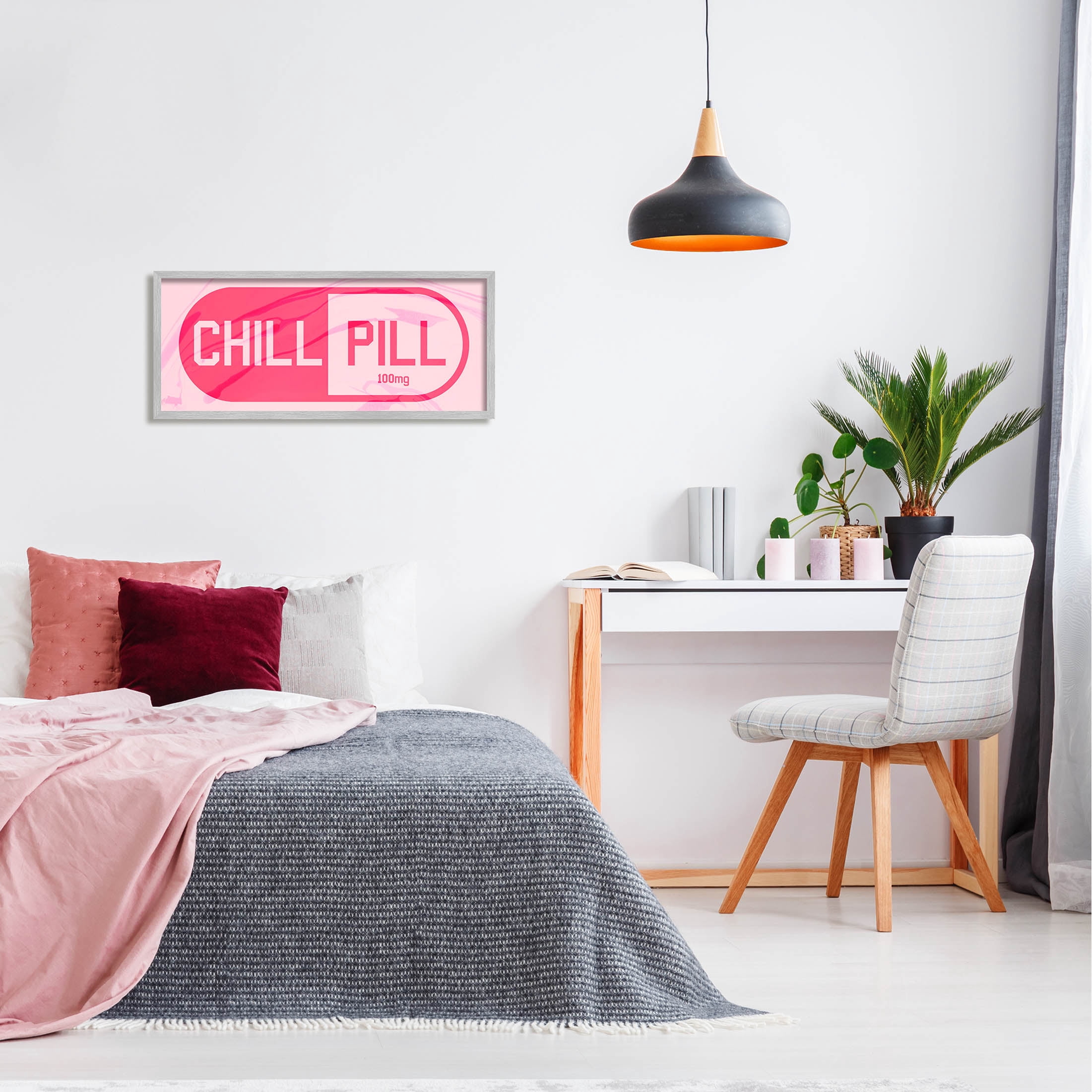 Stupell Industries Chill Pill Modern Casual Graphic Art Gray Framed Art Print Wall Art, Design by Daphne Polselli