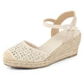 thumbnail image 3 of Pennysue Women's Espadrilles Wedge Sandals Nude Platform Ankle Strap Sandals Size 6M, 3 of 9