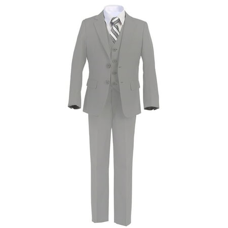 Boltini Italy Kids Formal Boys Suit Set - 5PC- Jacket, Shirt, Tie, Vest, Pants (Grey, 6)