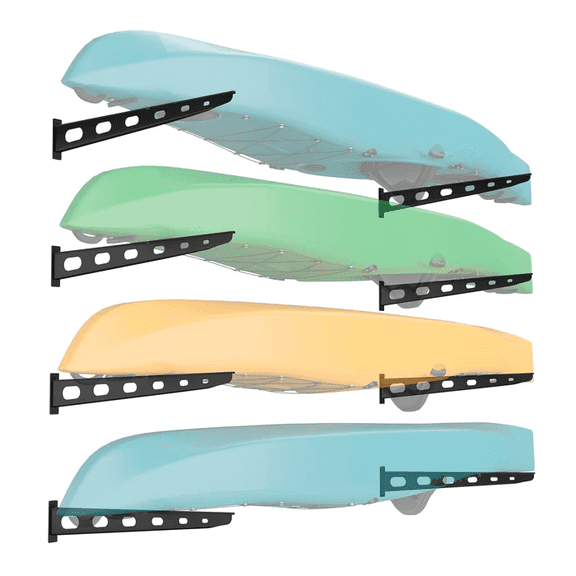 4 Pack Wall Mounted Kayak Rack - Made in USA 25" Arms