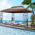 thumbnail image 6 of HOTEEL Pop Up Gazebo, Outdoor Patio Gazebo with Double Tier Vented Roof & Mosquito Netting, 3 Adjustable Heights Instant Canopy Tent for Backyard, Garden, Party and BBQ, Brown, 6 of 12