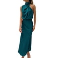 thumbnail image 3 of Wassery Women's Sleeveless Cocktail Dresses Mock Neck High Waist Wedding Guest Evening Party Maxi Dress, 3 of 9