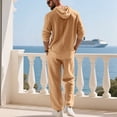 thumbnail image 6 of Mifsaly Linen Set Men 2 Piece Button Closure Hooded Long Sleeve Top and Straight Leg Pants with Pockets Comfortable Loungewear Vacation Summer Matching Lounge Outfits XXL, 6 of 9