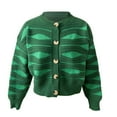 thumbnail image 6 of IROINNID Women's Winter Warm Jacket Stripes Long Sleeve Warm Casual Irregular Stripe Contrast Color Single Breasted Cropped Cardigan Sweater Jacket, Green, 6 of 8