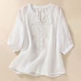 thumbnail image 2 of JGGSPWM Women's Stylish Cotton Linen Summer Blouse with Embroidery and V-Neck Design White M, 2 of 8