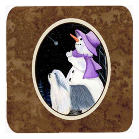 

Snowman with Bearded Collie Foam Coasters Set - 4