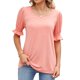 thumbnail image 1 of Tops de manga corta abombada para mujer, camisas elegantes informales holgadas con puños fruncidos, camisas de verano con cuello cuadrado para fiesta de trabajo diario, Rosa M, 1 of 5