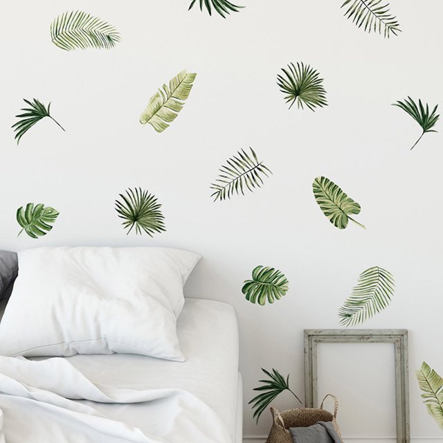Gwong Decoración hogareña 6pcs hojas verde autoadhesivo pegatina de pared kindergarten papel tapiz decoración del hogar Gwong 21000794