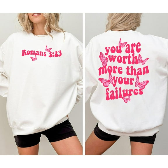 "You Are Worth More" Sweatshirt ā Christian Faith & Butterfly Graphic Pullover