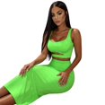 thumbnail image 7 of Women's Solid Sexy Spaghetti Strap 2‑Piece Dress Set Hollow‑Out Waist Ruched Bodycon Pencil Long Skirt Outfit for Party Gathering, 7 of 7