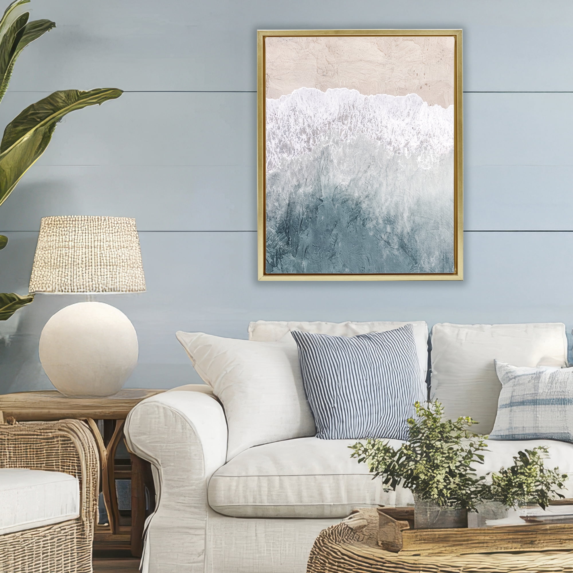 Stupell Industries Beach Top Shore Gold Framed Floater Canvas Wall Art, design by Kim Allen