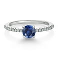 thumbnail image 3 of Gem Stone King 925 Sterling Silver Blue Created Sapphire and White Lab Grown Diamond Engagement Wedding Anniversary Ring for Women (0.69 Cttw, Round 5MM, Available in Size 5, 6, 7, 8, 9), 3 of 6