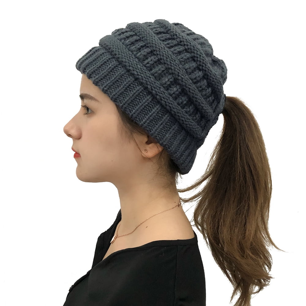 Harupink Women Ponytail Beanie Hat Cable Messy High Bun Knit Hat, Women's, Size: One size, Gray