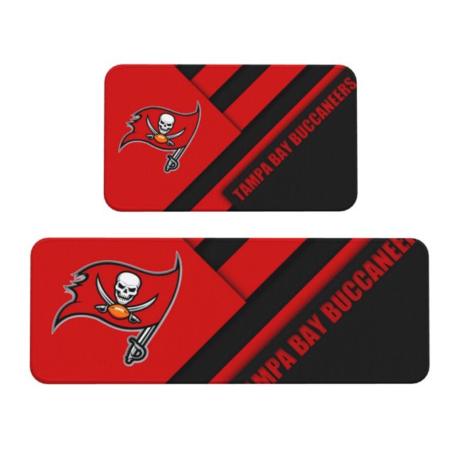 Juego de 2 alfombrillas de cocina de terciopelo de cristal con el logotipo del equipo de fútbol de los Buccaneers, alfombrilla absorbente antideslizante para el hogar, el dormitorio y la cocina