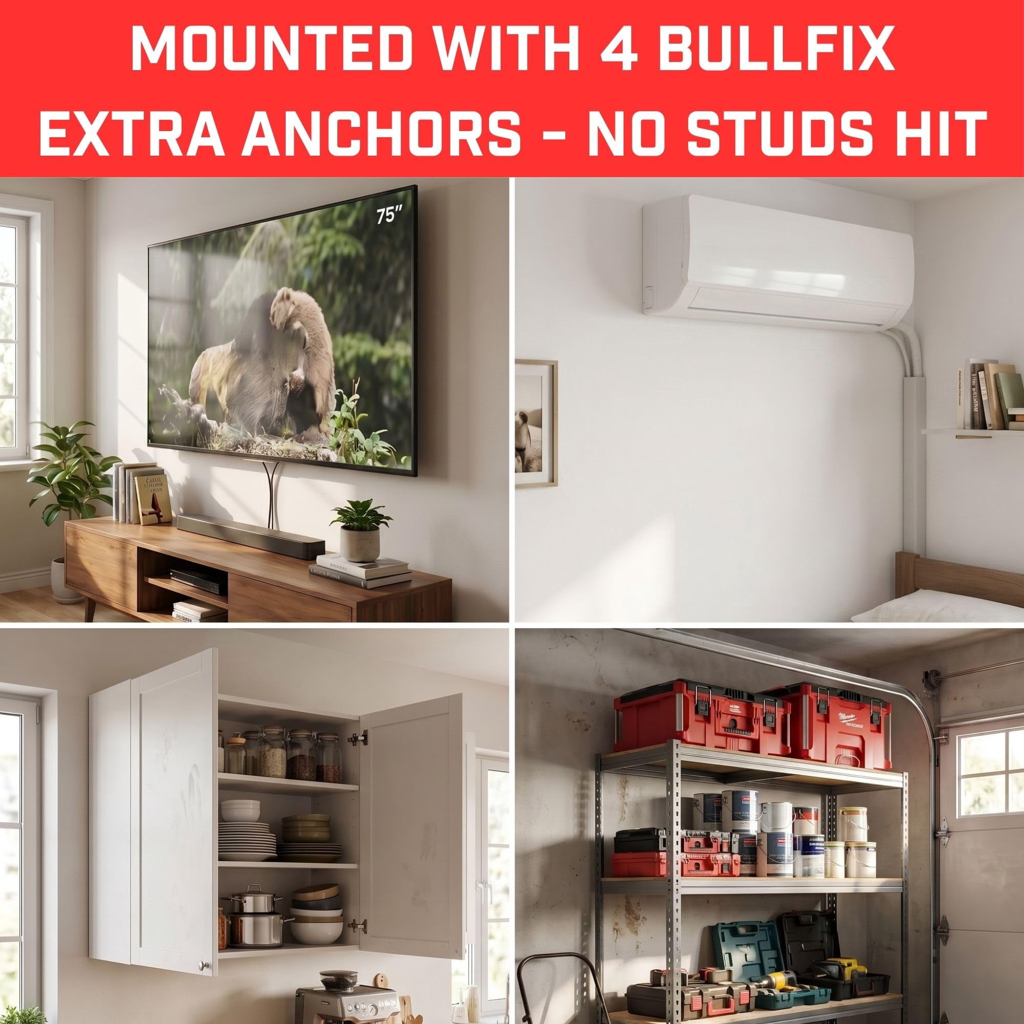 Bullfix Extra Drywall Anchors, Holds up to 293lbs, Hollow Wall Anchors & 13 to 16 inch Drill Bit, Steel, 24 pack