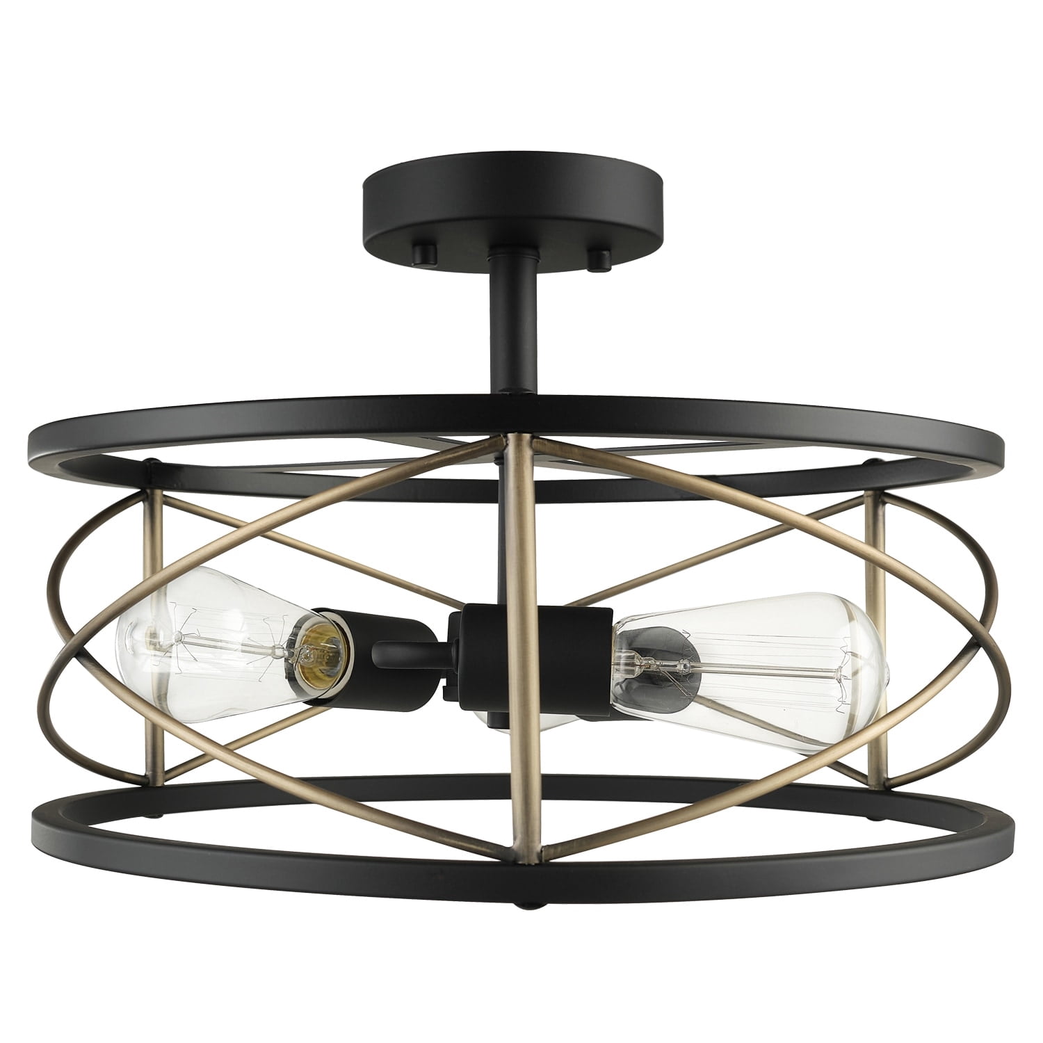 Globe Electric Denali 3-Light Matte Black Flush Mount Ceiling Light with Brass Accents, 60869