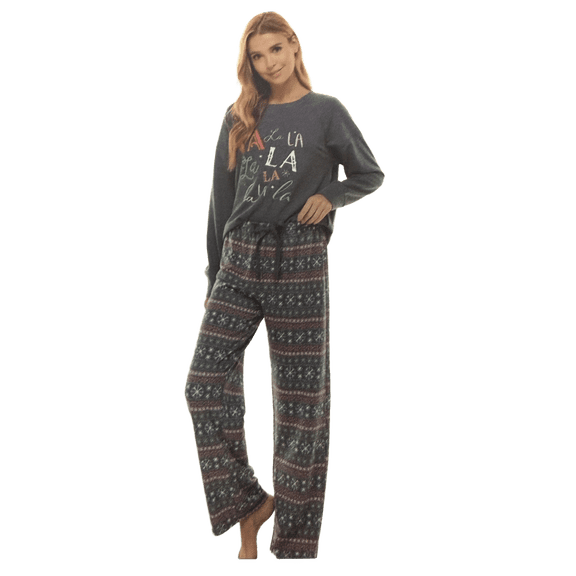 Merry Lane  Woman Sweatshirt and Open Leg Pant Pajama Set Brushed Butter Knit Blue Medium