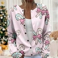 thumbnail image 2 of Christmas Cardigan Sweaters for Women Plus Size Button Down Lightweight Knit Sweater Jacket Long Sleeve Winter Xmas Open Front Holiday Christmas Sweater YA Pink M, 2 of 5