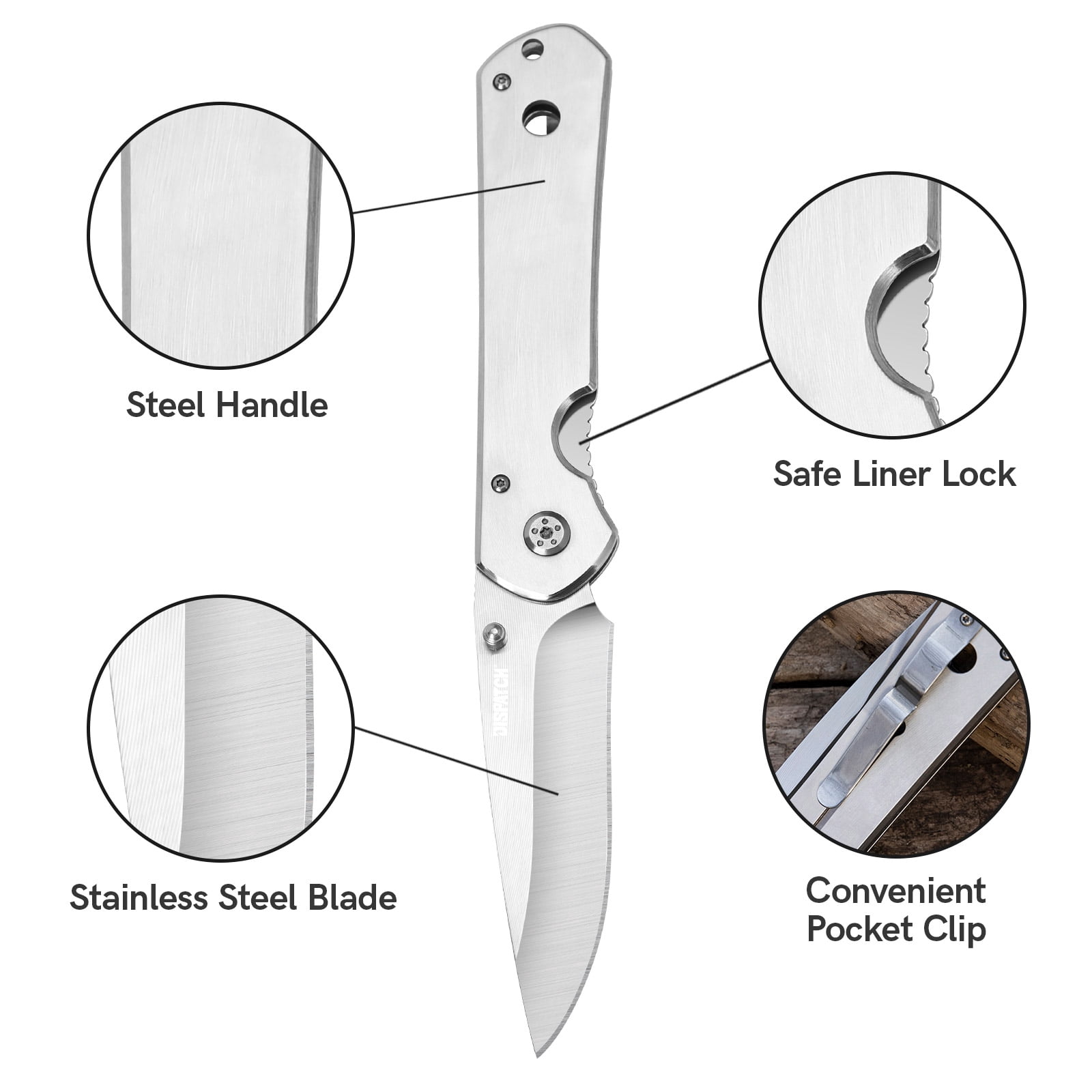 Dispatch 4PCS 5.3” Folding Pocket Knife, 3Cr13 Steel Blade, Pocket Knife with Non-Slip Steel Handle & Pocket Clip(Rainbow & Silver)