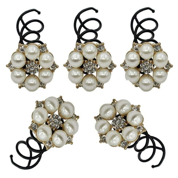 5PCS Imitation Pearl Spiral Twist Screw Hair Pins Rhinestone Flower Hair Clips Spiral Bobby Pins Hair Bun Styling Tool Hair Accessories for Women Lady (C#)