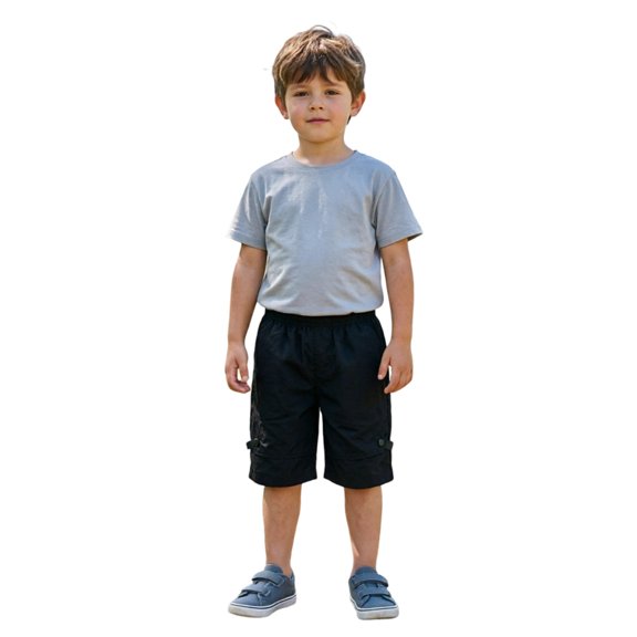 Summer Boys Trendy Cargo Shorts, Elastic Waist Buckle Side Pockets Loose‑Fit Knee‑Length Active Shorts 4‑14Y