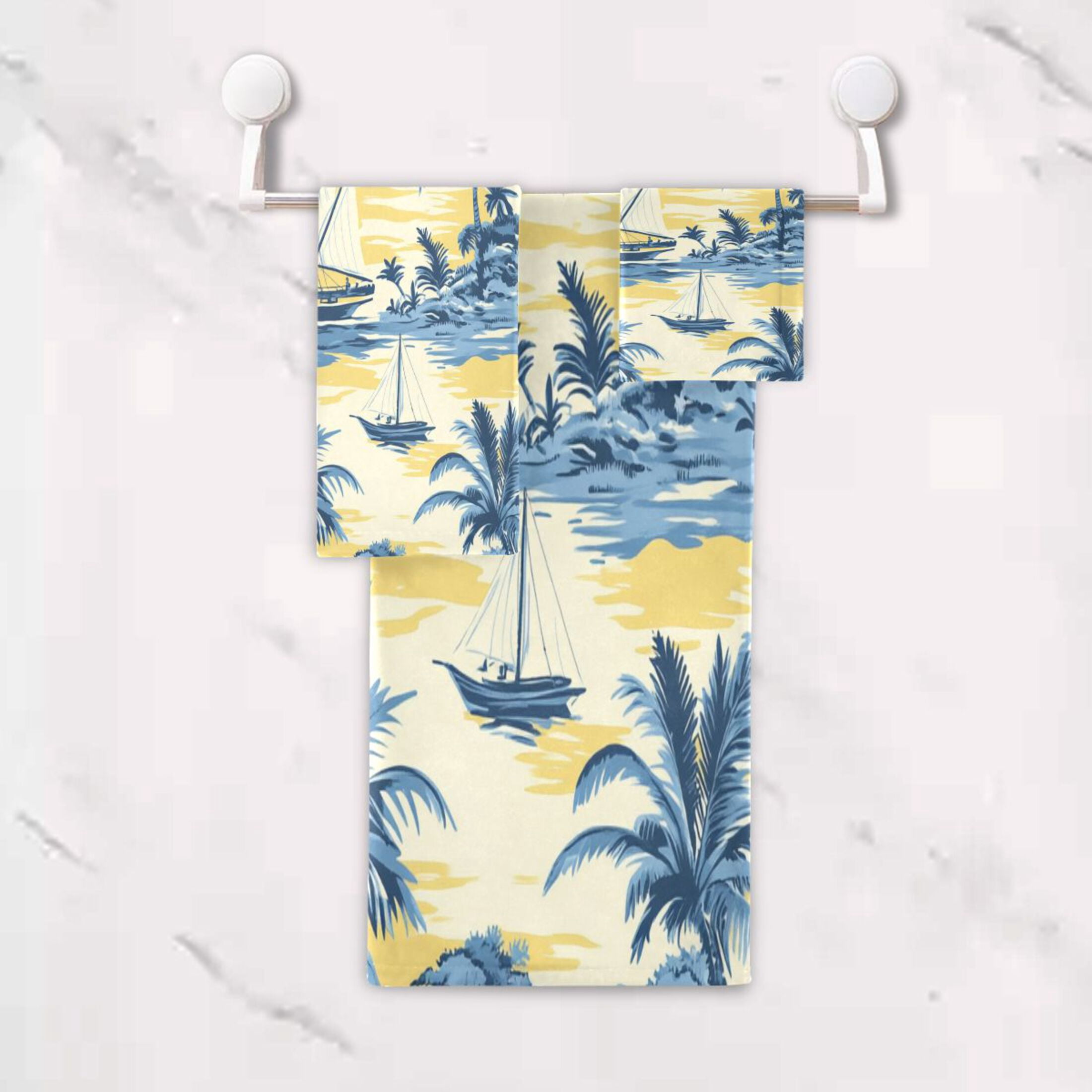 BZSMCE 3piece Bath Towel Sets Hand Bath Towels Fashion Nautical Bliss in Blue and Yellow Printed Towel Sets