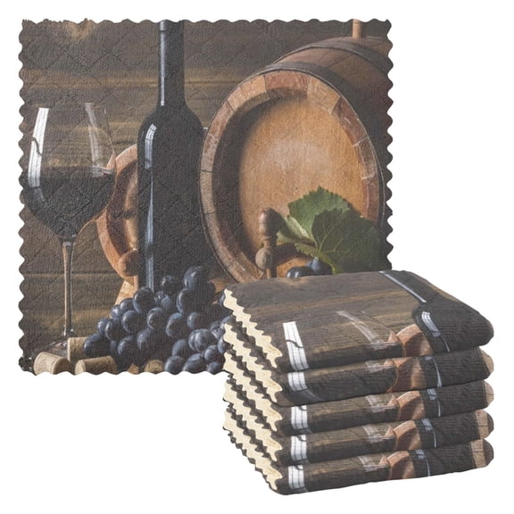 Life with Red Wine Kitchen Cloth Dish Towels for Drying Washing Absorbent Dish Rags Reusable soft kitchen dishcloth set 6 Pack