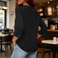 thumbnail image 7 of Craaazy Spring Tops for Women Casual 3/4 Sleeve Solid Color Crew Neck Button Accent Shirts for Everyday Wear, Weekend Errands, 7 of 7