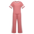 thumbnail image 5 of Women's Casual Side Stripe Drawstring Pants Set with Short Sleeve Shirt, Relaxed Fit Lounge Suit for Travel or Daily Wear, Comfortable Two Piece | CSEONE,Pink M, 5 of 7