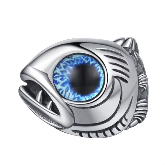 PAURO Unisex's Stainless Steel Refined Punk Non Mainstream Unique Fish Ring Blue Size 8